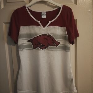 Women's Red and White Razorback Top